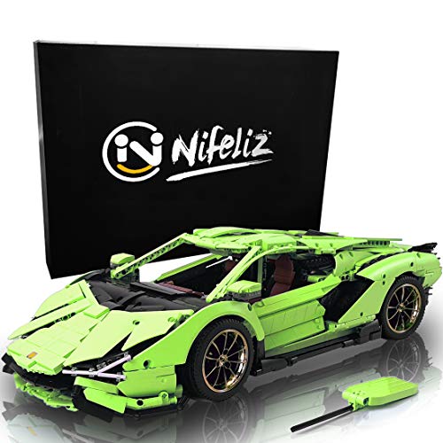 Nifeliz Racing Car SAI MOC Building Blocks and Engineering Toy, Adult Collectible Model Cars Set to Build, 1:8 Scale Light Blue Race Car Model (3868 Pcs) (Green)