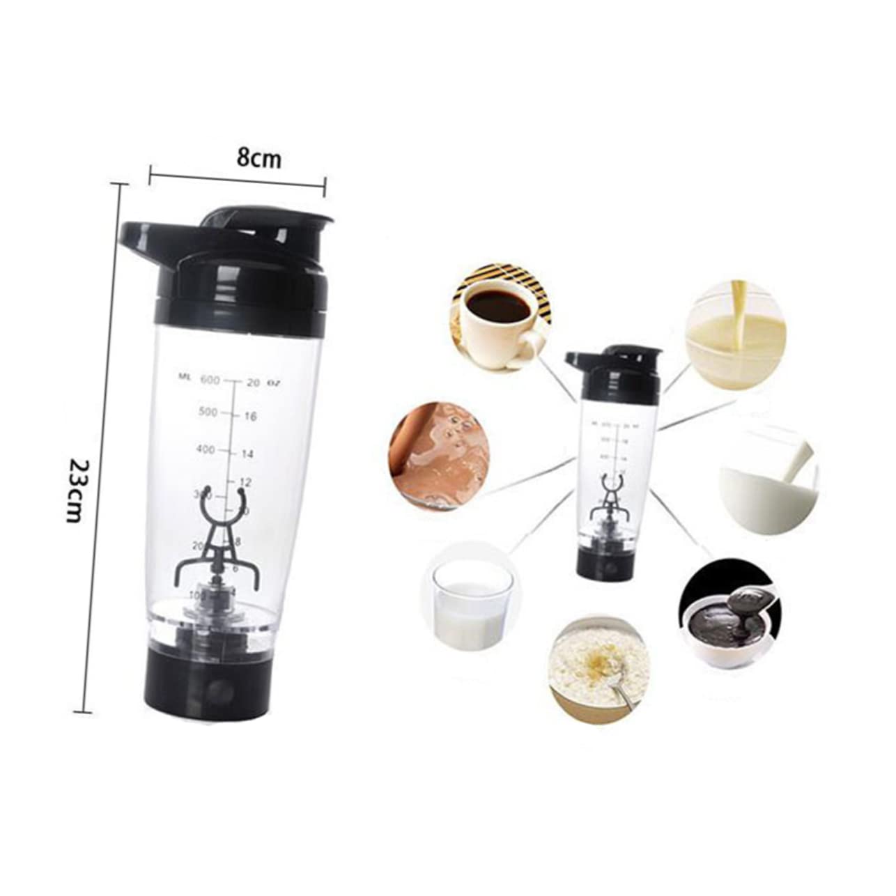 Cabilock Shaker per Proteine Elettrico Portatile 600ml in Pp, Ampia Capacità e Resistente ai Graffi, Frullatore Potente per Integratori Sportivi