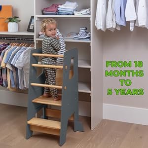 Toddler standing tower adjustable height toddler kitchen stool helper ideal kids kitchen step stool for learning new skills 2024 design with safety feet gray  urban country home decor