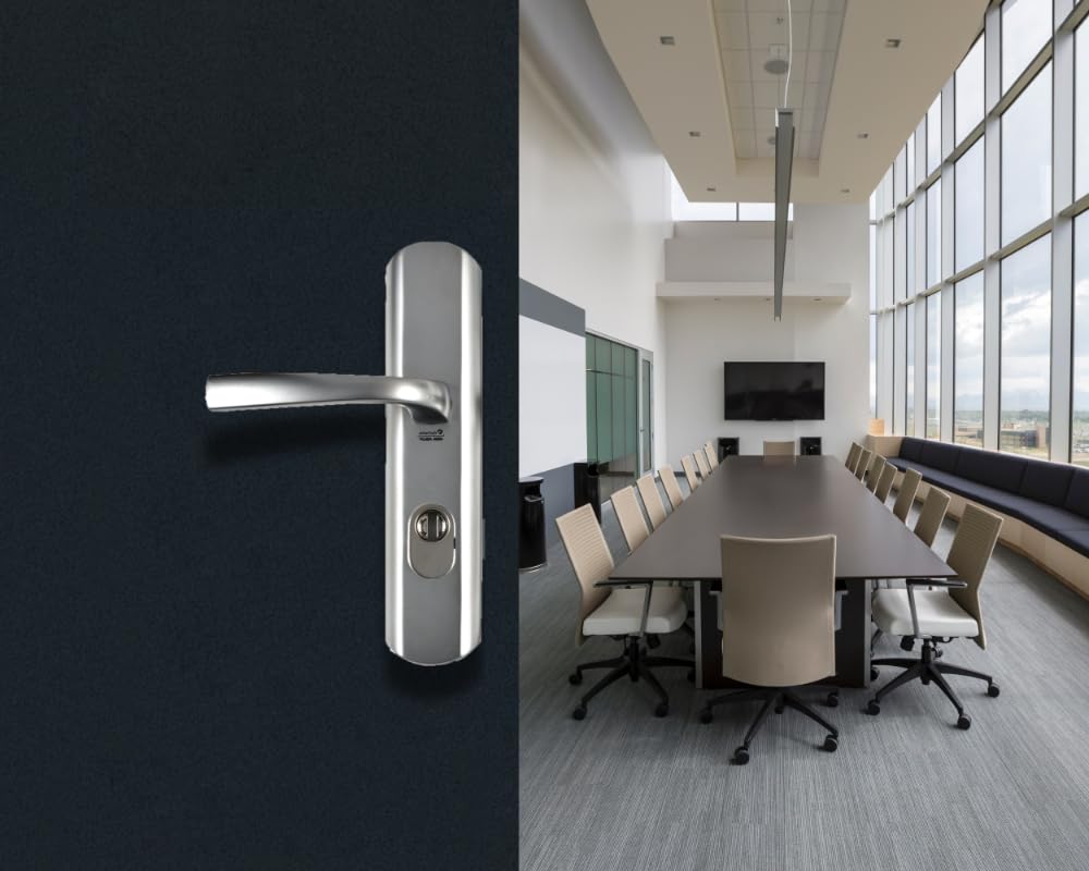 Vachette MUZE -Poignée de porte blindée sur Plaque pour porte d'Entréee - Version Clé I - Entraxe 195 mm - Matériau Zamak Résistant - Finition Chrome Velours - Garantie 10 Ans