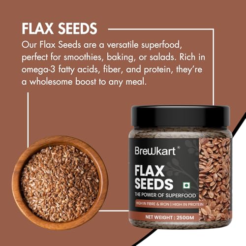 Image of Brewkart Flax Seeds - Alsi Seeds 250 gm | Flax Seeds for Hair Growth | Raw Seeds for Eating | Source of Iron & Dietary Fibre | Rich in Protein