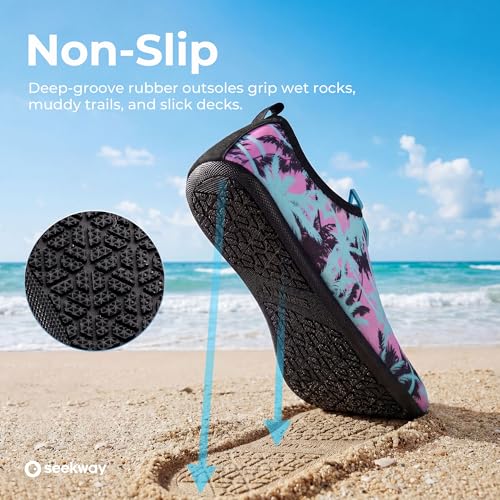 Image of SEEKWAY Water Shoes Quick-Dry Aqua Socks Barefoot Slip-on for Beach Pool Swim River Yoga Lake Surf Women Men Black SK001
