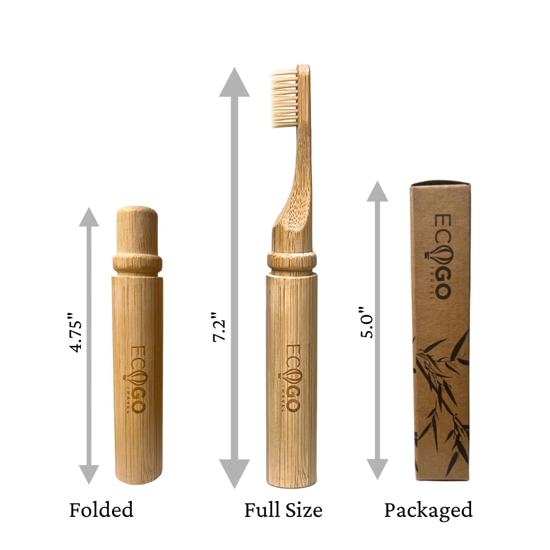 Cepillo de dientes plegable de bambú con cerdas suaves sin BPA, ecológico, tamaño de viaje, estuche compacto reutilizable, embalaje reciclado biodegradable