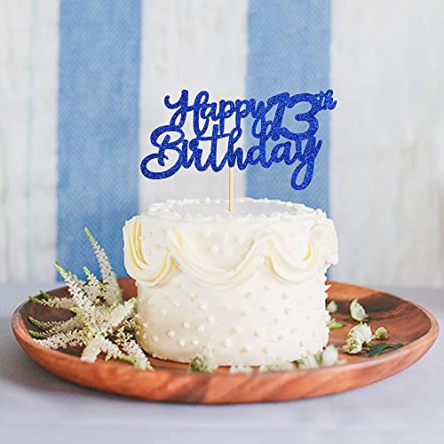Image of FestikoBlue Glitter 13th Happy Birthday Cake Topper Boys Girls Food Picks for Celebrating Thirteen Years Old Birthday Anniversary Party Decorations Supply