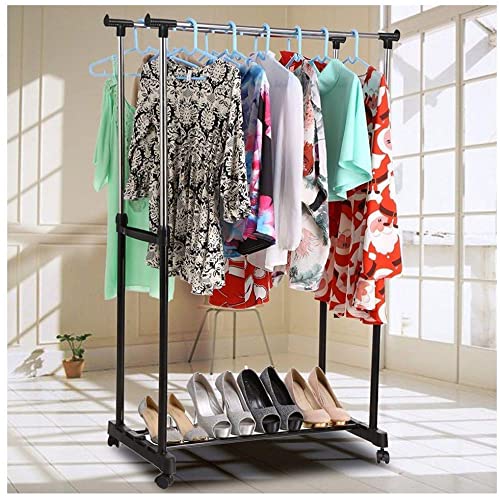 Arara de Roupas Cabideiro Duplo Sapateira Rodinhas Regulavel Organizador Retratil Ajustavel