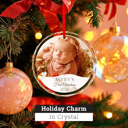 Image of Baby's First Christmas Ornament 2026, Personalized Glass Ornament with Baby Name, Custom Newborn Christmas Keepsake for Baby Boy or Girl, First Holiday Ornament