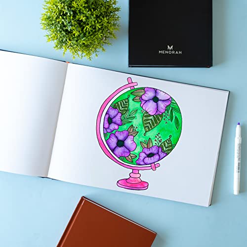 Image of MENORAH - Artist Sketch Book - A4-115 GSM (160 Pages / 80 Sheets) Drawing Notebook - Hard Bound Book - (21.0 cm x 29.7 cm) - Completely Handmade - Landscape- Dark Blue