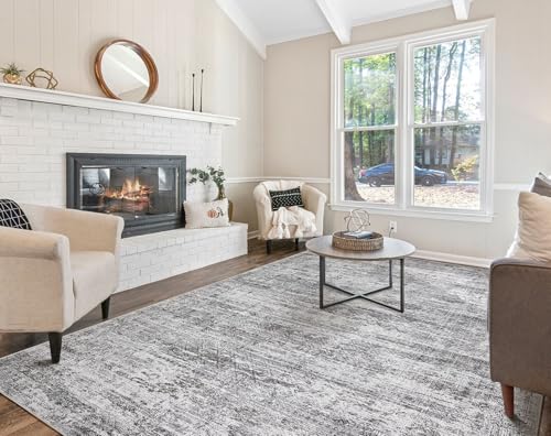 10x12 Area Rug Living Room Rugs - Washable Neutral Modern Abstract Soft Thin Rug Indoor Floor No Slip Rug Carpet for Bedroom Under Dining Table Home Office Decor - Light Gray