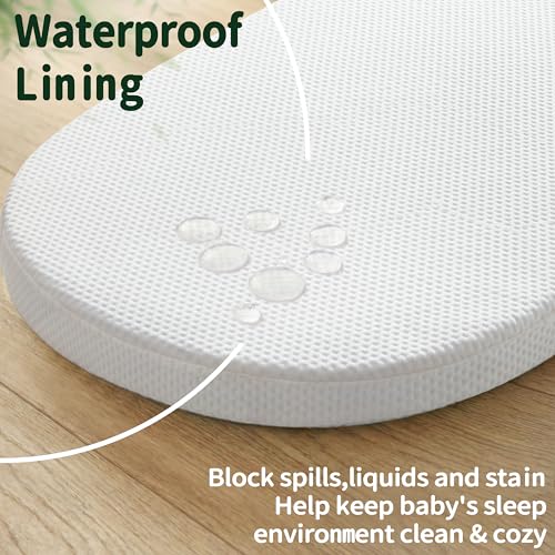 Image of Bassinet Mattress 33x20 Oval, Baby Waterproof Replacement Pad, Firm Support Foam Insert with Bamboo Viscose Cover