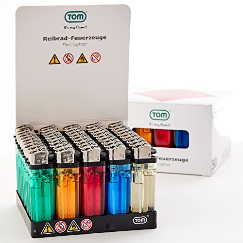 TOM 50/100 Stück Einwegfeuerzeuge mit Gas befüllt – Reibradfeuerzeuge Set in 5 Farben in praktischem Display – Gasfeuerzeug – Einwegfeuerzeug – Feuerzeug (100 Stück) TOM 50/100 Stück Einwegfeuerzeuge mit Gas befüllt – Reibradfeuerzeuge Set in 5 Farben in praktischem Display – Gasfeuerzeug – Einwegfeuerzeug – Feuerzeug (100 Stück)
