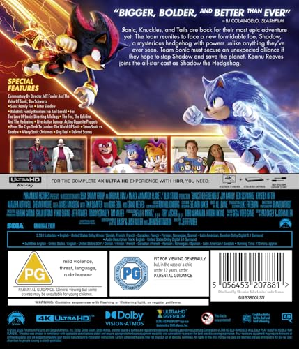 Sonic the Hedgehog 3 4K UHD Blu-ray multizona para reproductores domésticos 4