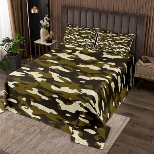 Homemissing Camouflage Jungen Tagesdecke 220x240cm Kinder Teens Camo Doppelbett Gesteppt Abstrakte Geometrisch Bettüberwurf Militärischer Stil Steppdecke Wohndecke