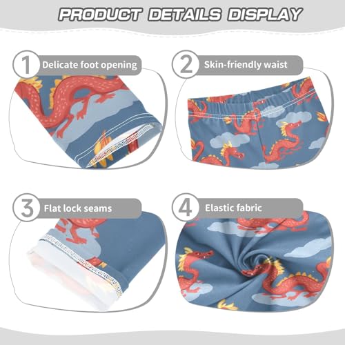 Red Chinese Dragon Cloud Girls Leggings Ultra Soft Compression Yoga Gym Pants for Kids 4-10T3