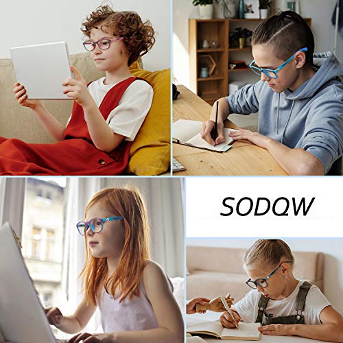 SODQW Kids Blue Light Blocking Glasses, Computer Gaming TV Phone Glasses for Boys Girls Age 3-12, Anti Eyestrain & UV Protection (Grey and Pink Frame/Blue Light Glasses) - Thumbnail 6