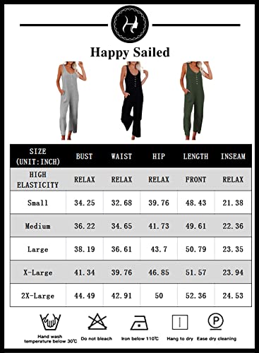 Happy Sailed Womens Casual Knit Tank Jumpsuits Front Button Long Pant Romper Loose Playsuits With Pockets Black Medium #TOP5