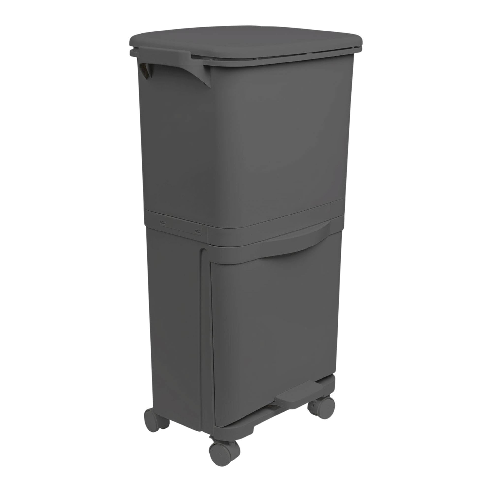 Patttumiera Per Raccolta Differenziata KITCHEN MOVE 45L A Pedale, 2 Scomparti 30L+15L, Con Ruote E Maniglia