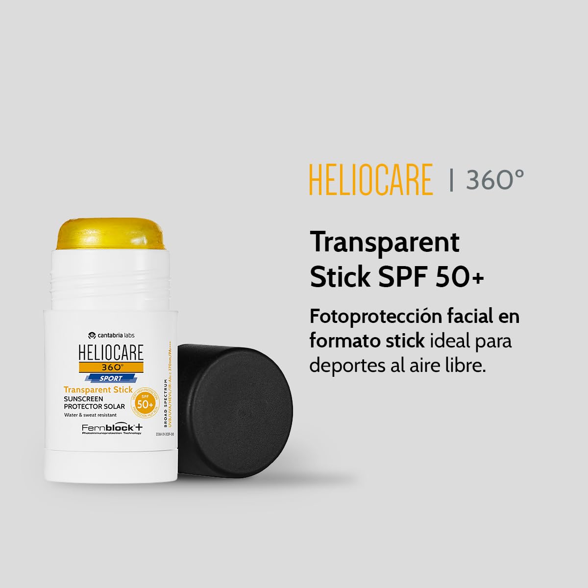 Cantabria Labs - Heliocare 360º Sport Transparent Stick SPF 50+ - 25g - Alta Fotoprotección Facial - Resistente al Agua y Sudor - Ideal para Deportes al Aire Libre