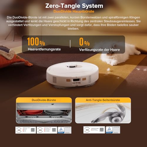 roborock Qrevo S5V Saugroboter mit Wischfunktion&Hebarem Wischmopp, 12.000Pa Saugkraft, Zero-Tangle System, Warmlufttrocknung, Intelligente Hindernisvermeidung, Multifunktions-Dockingstation (Weiß) 5