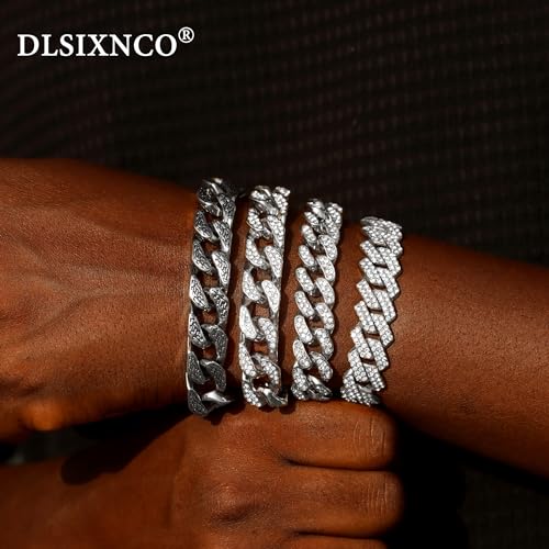 4PCS 18K Gold Silver Bracelets for men Women, Cuban Link Chain Bracelet Set for Men Women, Silver Diamond Bracelet Pack for Mens Jewelry2