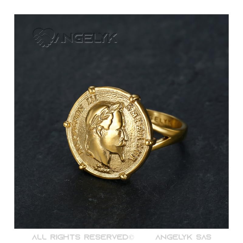 BOBIJOO Jewelry - Bague Chevalière Homme Femme Napoléon III Sertie Griffée Pièce 20 Francs Or Louis Acier 316L Plaqué