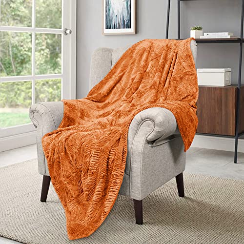 Bytide Soft Fuzzy Plush Faux Fur Herringbone Textured Throw Blanket, Stylish Lightweight Fluffy Cozy Warm Accent Throw Blankets For Couch Sofa Chair Bed Cover, 60X80 Inch, Orange #TOP5