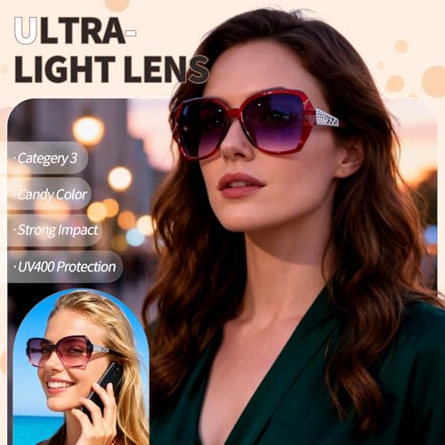 Image of DragonflyDreams Women Large Sunglasses, UV 400 Glasses | Oversized Classic Trend Ladies Sunglasses Sparkling Large Frame