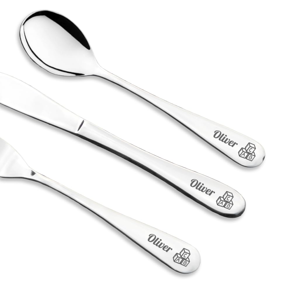 Personalised Engraved Childrens Cutlery Set Christening Birthday Kids Gift Idea (ABC)