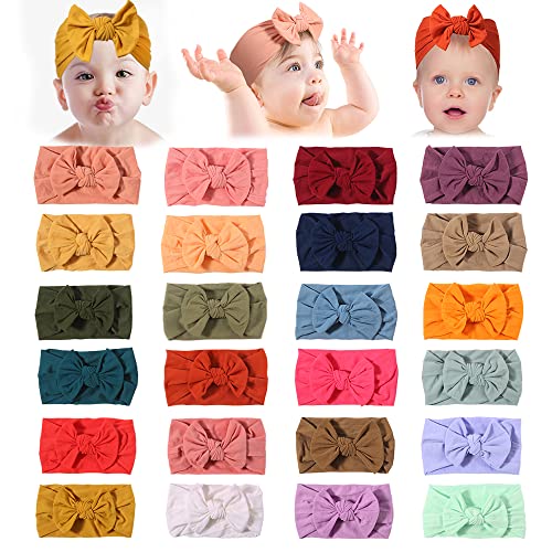 Image of ZWSISU 24 Colors Nylon Baby Girl Bows and Headbands for Infant New Born Toddler Kids Big Headbands Headwrap Hair Accessories Hairbands for Newborn