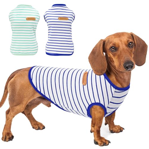 Preferhouse Dog Shirts for Medium Dogs 2 Pack, M Dog Sleeveless Striped Vests Dog Pullover T-Shirts Lightweight Puppy Kitten Tank Top Cat Tee for Teddy Bichon Shihtzu, Bluegreen-M