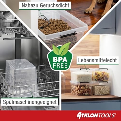 ATHLON TOOLS 4x 12.5 L Aufbewahrungsboxen mit Deckel, lebensmittelecht - Verschlussclips - 100% Neumaterial Plastik-Box transparent - Kleiderboxen stapelbar…