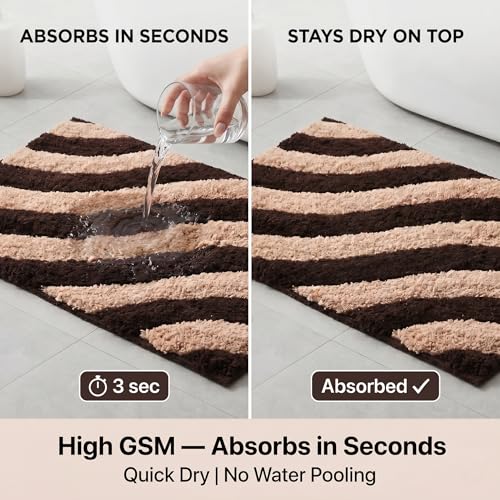 Image of Super Soft Microfiber 2800 GSM Bathroom Mat - Anti Skid, Quick Dry, Water Absorbent, Machine Washable - Floor Mat for Bedroom, Living Room, Doormat for Home (38 x 58 cm), Coffee