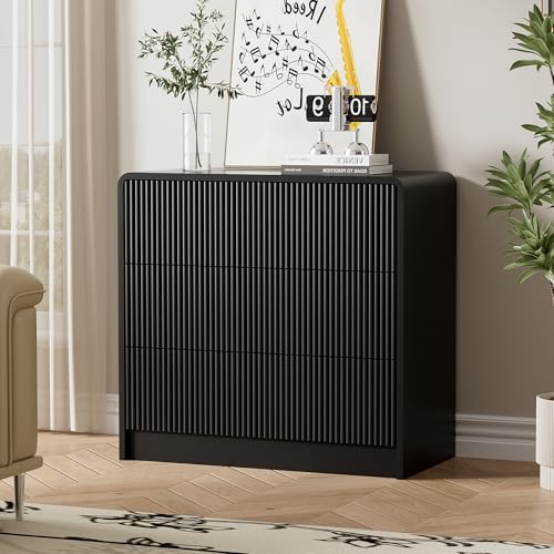 Image of Furniway Black 3 Drawer Dresser for Bedroom, 32 inch Wide Chest of Drawers
