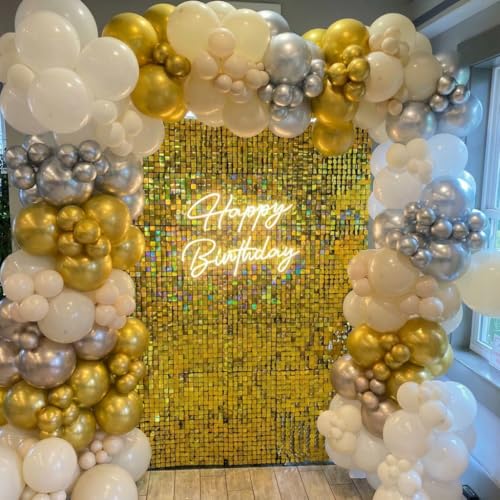 Image of Gold Shimmer Wall Backdrop, 24 Panels, 6x4 Ft Photo Backdrop | wedding backdrop birthday backdrop party decoration photo booth backdrop bridal shower baby shower event decoration