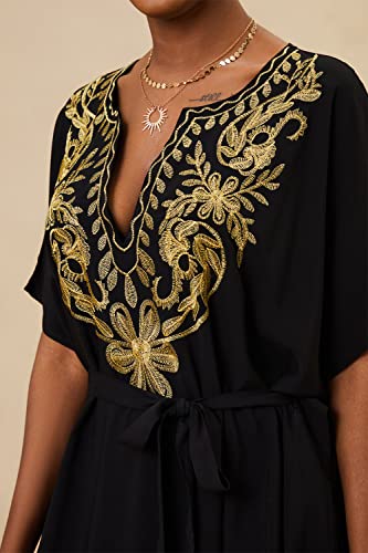 Women Embroidery Kaftan Loungewear Boho Homewear Oversized Maxi Beach Dress Cover Ups Robes2