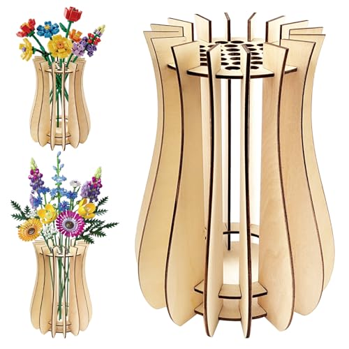 Vase en bois pour fleurs Lego, vase en bois pour bouquet de Lego, design puzzle en bois, peut contenir jusqu'à 33 bouquets (couleur bois naturel)