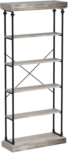 Miniatura 5 de IDEALHOUSE Estantería industrial de madera con 6 niveles de almacenamiento, estante abierto con marco de metal, estantes rústicos altos, estante