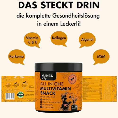 KUINEA® Multivitamin Snack für Hunde – All in One Vitamine als Leckerli – ca. 120 Snacks (360 g) – Ergänzungsfuttermittel mit Vitaminen & Mineralstoffen – ab 6 Monaten (1er Pack)