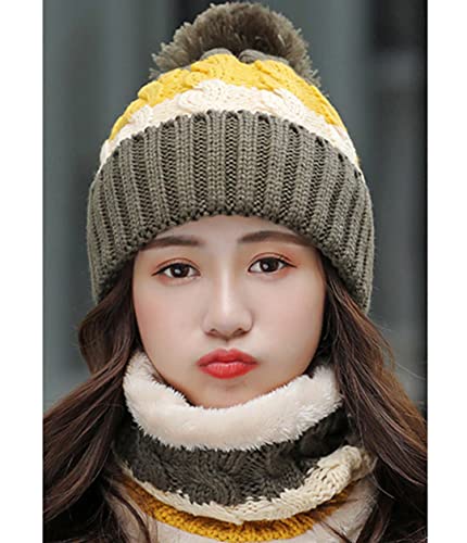 Image of X-change Fashion Winter Woolen Caps with Scarf Set | Stretch Warm Snow Proof Winter Beanie Caps for Women