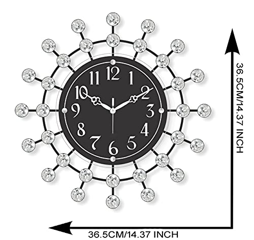 Image of CHRONIKLE Beautiful Floral Design Round Diamond Studded Home /Office Decor Analog Metal Wall Clock with Sweep Movement (Size: 36.5 x 5 x 36.5 CM | Color: Black | Weight: 805 grm)