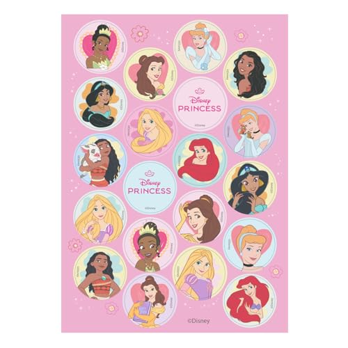 Dekora, Mini Disques d'Azyme Princesses Disney, Décorations Comestibles pour Cupcakes, Biscuits et Muffins, Goûters et Fêtes d'Enfants, Disques de 3,4 CM