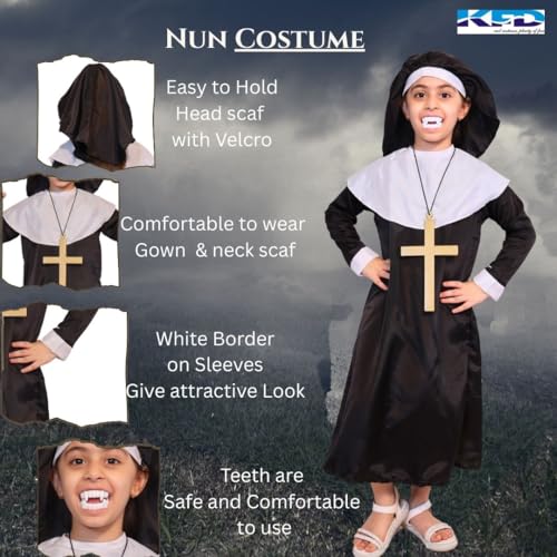 Image of Kaku Fancy Dresses Evil Nun Costume For Halloween Scary Cosplay Outfit Haunted House - Black, 3-4 Years, Girls