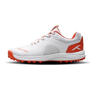 Hundred TerraLite Cricket Shoes | TerraSpike Rubber Studs | Embedded Support Plate for Stability | Lightweight & Durable | Ideal for Turf, Ground & Hard Surfaces (White/Orange ; UK 11)