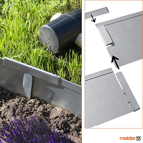 Meister Rasenkante - 5 Stk - 1 m lang - 13 cm hoch - Verzinkter Stahl - Einfache Steckmontage - Formbar und langlebig, Ideal zur Beetbegrenzung und Wurzelsperre, Beeteinfassung, Beetumrandung, 9957600