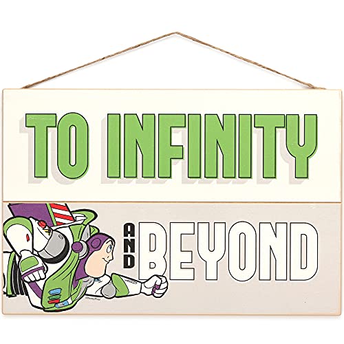 Open Road Brands Disney Pixar Toy Story Buzz Lightyear Hanging Wood Wall Decor - to Infinity and Beyond Buzz Lightyear Sign for Kids' Bedroom, Play Room or Nursery