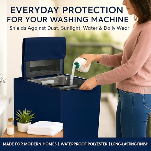 Image of DALUCI Top Load Fully Automatic Washing Machine Cover for 6 kg, 6.5 kg, 7kg & 7.5 kg | Waterproof & Dustproof Polyester Fabric with Zipper | Protective Cover for Washing Machine (Blue, 59X59X86 CM)