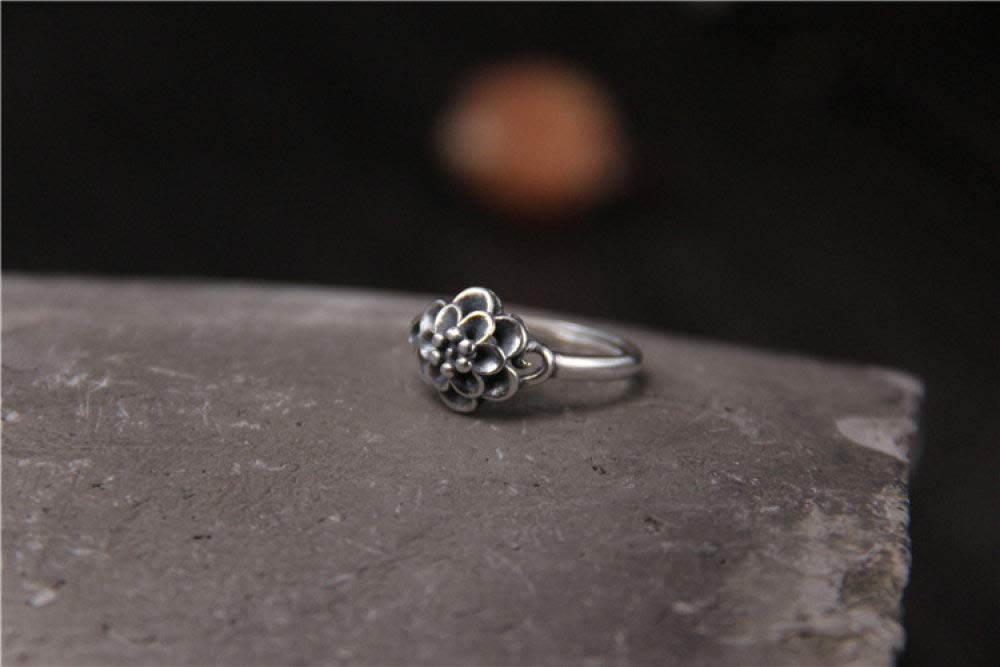 Breccaly Vintage S925 Sterling Silver Open Adjustable Ring - Natural Stone Carved Phoenix Peony Design - View #3