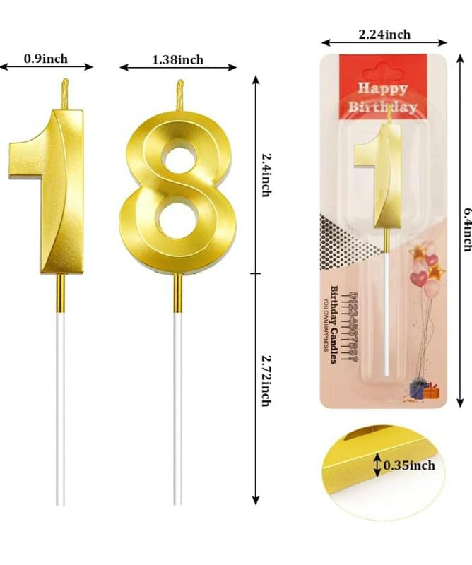 Image of Number Candles with Crown 3 inch for Birthday Parties, Wedding, Engagement, Valentines Day Celebration, Theme Party Cake Decoration Gold (Numerical No 18 or 81)