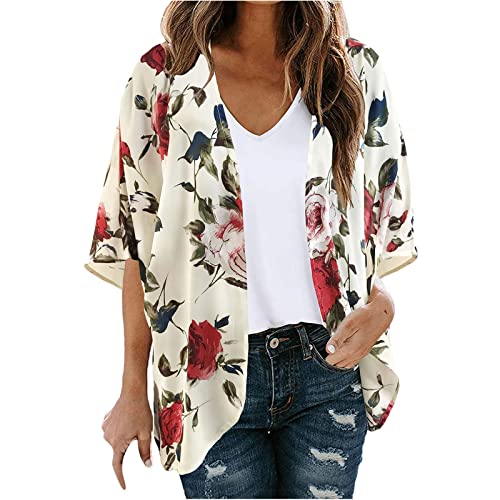 Summer Kimono Cardigans for Women Lightweight Dressy Casual Short Sleeve Light Weight Sheer Cardigan Beach Cover Ups