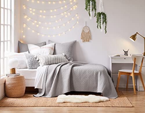 Levtex Home - Cross Stitch Light Grey Quilt Set - 100% Cotton - Twin/Twin XL Quilt (68x86in.) + 1 Standard Sham (26x20in.) - Reversible - Cotton Fabric -  L14860DTS