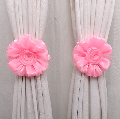 SIMPVALE 1 Pair Curtain Clips Creative Flower Shape Appliance Buckle Window Treatment Holdback (Diameter 17cm, Pink)